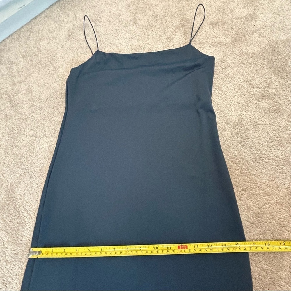 Zara dark Slate blue stretchy elastic bodycon midi tube dress spaghetti strap L - Picture 8 of 13
